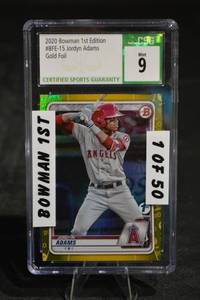 lot 189 image: Bowman 1st Edition BFE-15 Jordyn Adams Gold Foil Card - Mint 9