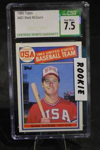 lot 193 image: Mark McGwire 1985 Topps #401 Rookie Card - CSG 7.5 Near Mint Slab