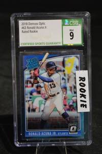lot 273 image: Donruss Optic Ronald Acua Jr. 2018 Rated Rookie Card - CGS Mint 9 Slab