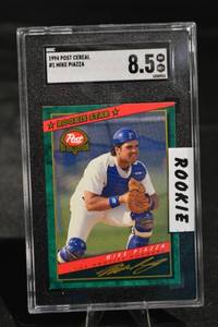 lot 282 image: Mike Piazza 1994 Post Cereal #1 Rookie Card - PSA 8.5 NM-MT in a Case