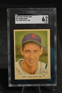 lot 284 image: 1959 Fleer Ted Williams Baseball Card #17 - Ted Williams 1941 How Ted Hit .400 SGC 6 EX