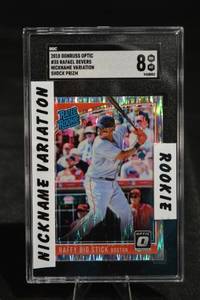 lot 289 image: Donruss Optic 2018 Rafael Devers Nickname Variation Shock Prizm Rated Rookie RC - SGC 8