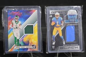 lot 307 image: Donruss NFL Patch Cards Lot Sauce Gardner (All-Pro KingsJets) & Quentin Johnston (FuturisticChargers)