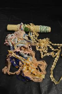 lot 326 image: Assorted Lace Trims - Vintage Narrow Ribbons in Pink, Peach, Cream, Green, Blue & Gold
