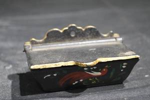 lot 334 image: Cast Iron Trinket Box - Hand-Painted Black Wood with Bird Motif