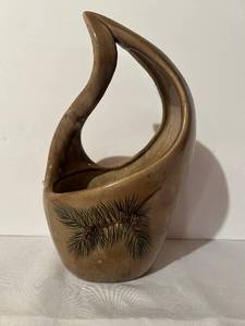 lot 53C image: LL - Sculpted Ceramic Vase Sculpture - 10 in Tall - Tan Glaze