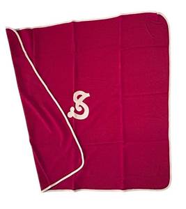 lot 112C image: LL - Vintage Magenta Velvet Throw Blanket - 60 x 64 in with White Piping