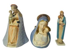 lot 209C image: LL -Vintage  Madonna & Child Nativity Figurine Set - 3-Piece Hand-Painted German Ceramic