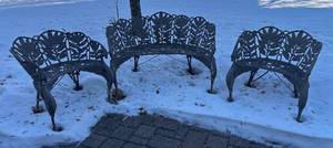 FY - Leaf Pattern Wrought Iron Patio Bench Set