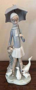 lot 83R image: DR - Lladro Girl with Umbrella and Geese 4510 Figurine