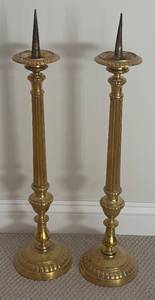 lot 89R image: LR - Pair of Vintage Brass Candlesticks