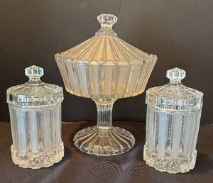 lot 179R image: K - Bakewell Frosted Ribbon Compote with Two Jars