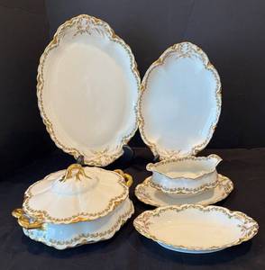 lot 184R image: Haviland Limoges France Platters, Casserole Dish, Gravy Boat and More