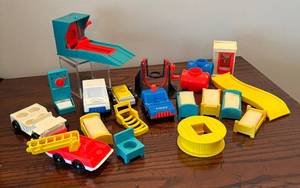 lot 192R image: LR - Fisher-Price Toys Lot Vehicles, Beds, Telephone Booth & Accessories