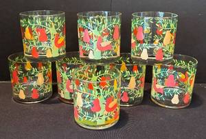 lot 197R image: K - Georges Briard Partridge in a Pear Tree Lowball Glasses  - Set of 8