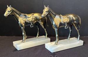 lot 200R image: LR - Pair of Vintage Horse Bookends on Marble Bases