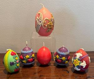 lot 271R image: LR - Six Decorative Egg Shaped Candles
