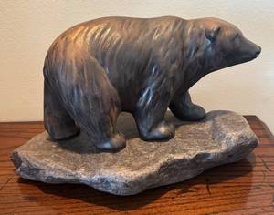 lot 284R image: LR - Bear Figurine Sculpture on Rock Base