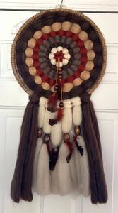 lot 286R image: LR - Dreamcatcher Wall Hanging with Circular Ring with Feathers & Beads