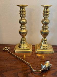 lot 303R image: LR - Vintage Brass Candlestick Holders with Snuffer
