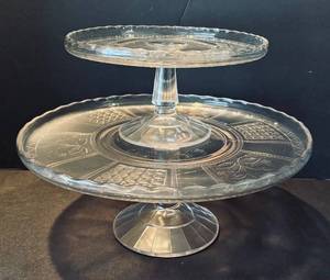 lot 307R image: MB - Two Vintage Bryce Brothers Forget-Me-Not Paneled Pedestal Cake Plates