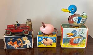 lot 456R image: LR - Arnold & Kohler Vintage Toys - Car, Pig & Duck