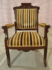 lot 61H image: LL - Antique East Lake  French Louis XV Armchair - Striped Fabric