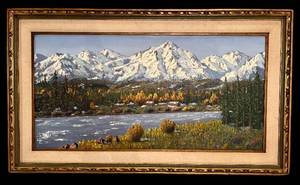 lot 71H image: LL - Vintage Tom Naylor Vintage Landscape Painting - Mountain River Scene, 33 x 57 in, Framed (No Glass)