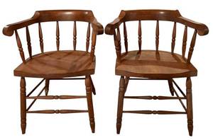 lot 75H image: LL - Pair of Vintage Amana Furniture Company Windsor-Style Hand Crafted Wooden Arm Chairs