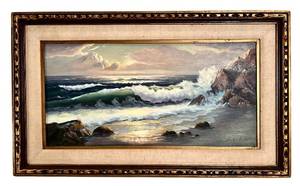 lot 145H image: LL - Evelyn Naylor - Evening Glow Seascape on Canvas