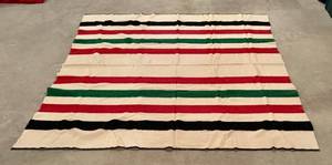 lot 159H image: LL - Vintage Wool Blanket - Red, Green & Black Stripes, 76 x 73 in