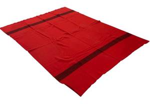 lot 234H image: LL - Vintage Wool Blanket - Red with Black Stripes, 78 x 57 in