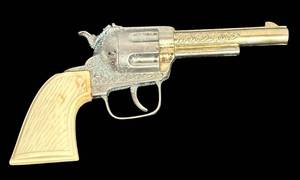 lot 238H image: LL - Vintage Daisy & Moore Cap Gun Set - Revolver & Wooden Gun with Ring Caps (13.5 in)
