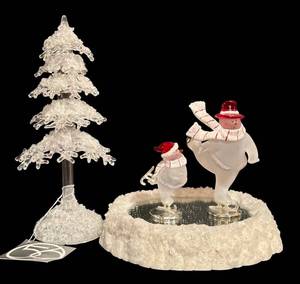 lot 342H image: LL - Department Red & White Snowmen Skating Scene