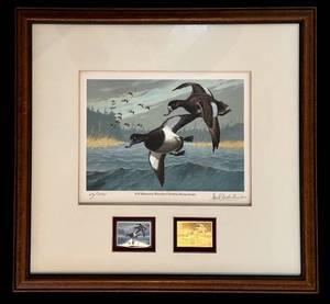 lot 353H image: LR - Vintage 1978 Les Kouba Minnesota Waterfowl Hunting Stamp Design Print