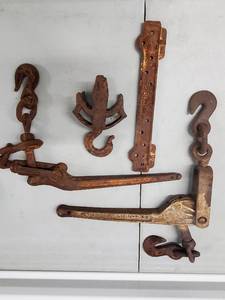 lot 2 image: Antique Rusty Iron Hardware Lot - Hooks, Latches, Brackets & Straps (6 Pieces)