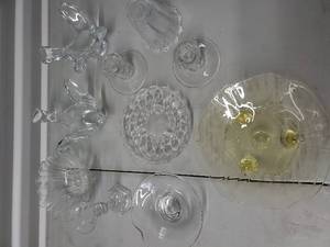 lot 13 image: Crystal Glassware Assortment - Candlesticks, Compote, Plate, Goblets & Bowls
