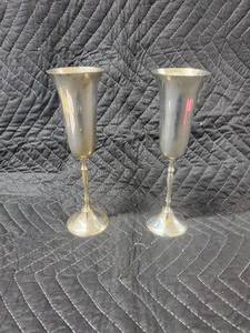 lot 24 image: Sterling Silver Goblets (Pair) - Crystal Glassware Collection with Decanter & Pitcher