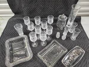 lot 56 image: Crystal Glassware Set - Assorted Stemware, Decanter, Vases & Trays