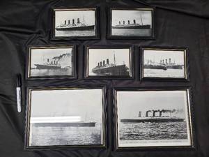 lot 104 image: Titanic Ship Prints - 6 Framed Black & White Photos Set