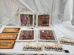 lot 170 image: Farmhouse Wood Sign Lot - Framed Quotes & Kitchen Decor