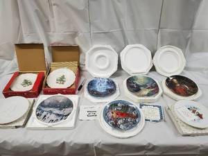 lot 171 image: Assorted Christmas Decorative Plates - Winter Scenes & Cardinal Bird Motifs with COA