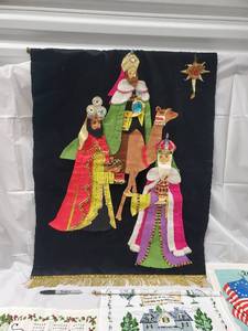 lot 177 image: Nativity Kings Tapestry & 2 Vintage Calendar Wall Hangings (Lot of 3)