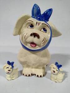 Shawnee Pottery - Muggsy Toothache Dog Cookie Jar and Matching Salt & Pepper Shakers