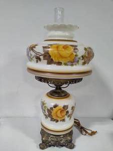 lot 69 image: Gone with the Wind Large Hand Painted Hurricane Lamp