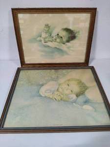 lot 83 image: Awakening Baby and Heavens Gift Framed Art