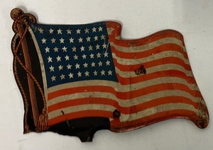lot 25 image: Vintage 48-star American flag license plate topper tin or aluminum