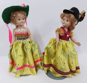 lot 15 image: Lot of 2 Vintage Sleepy Eye Dolls, Hard Plastic, Birthdays Dresses, 1940-50s