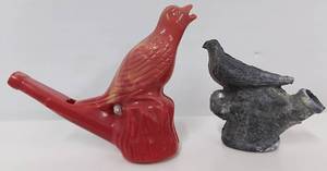 lot 18 image: Two Bird Whistles Vintage Toys Plastic and Metal