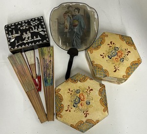 lot 53 image: Chinese black lacquer box with mother-of-pearl (MOP) inlay Japanese Paper Mache Boxes